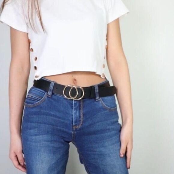 Set of THREE Women’s Belts, 3 Double O Circle Buckle Leather Belts - Picture 8 of 10